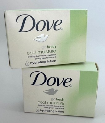 2 Bars Vintage Dove Go Fresh Cool Moisture Soap Bar Cucumber Green Tea Scent