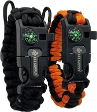 Paracord Bracelet Compass Hiking Survival Emergency Whistle Fire Starter Kit Cam