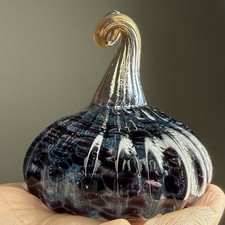 Glass Pumpkin Hand Blown Art Halloween Thanksgiving Fall Decor Blue Purple Read