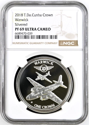 2018 Tristan da Cunha Crown Silvered WARWICK WW2 RAF AIRCRAFT BOMBERS NGC PF69UC