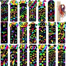 100 Pcs 20 Styles Scratch Art Bookmarks for Kids DIY Crafts