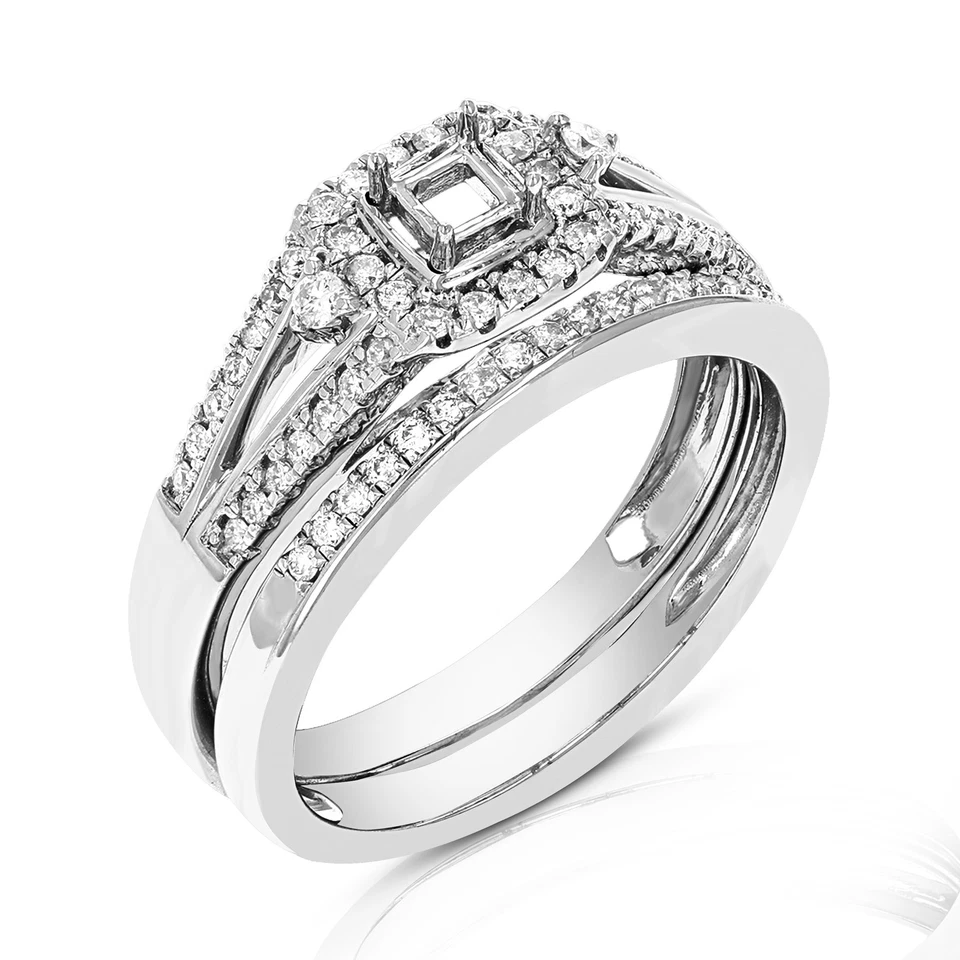 1/3 CT Diamond Semi Mount Bridal Set with Center Princess in Silver Size 7 - Image 2 of 4