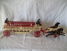 MASSIVE c1900s CAST IRON HORSE DRAWN FIRE ENGINE LADDER TRUCK 29" LONG