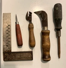 Vintage Rustic Hand Tools, Lot of 5, Shapleigh Tee, Wood handles