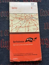 Bartholomew Surrey Cloth Folding Half Inch Contoured Vintage Map 1964