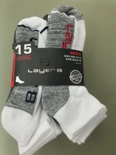 New Layer 8 Mens Performance 15 Pack Quick Dry Quarter Cushion Socks.