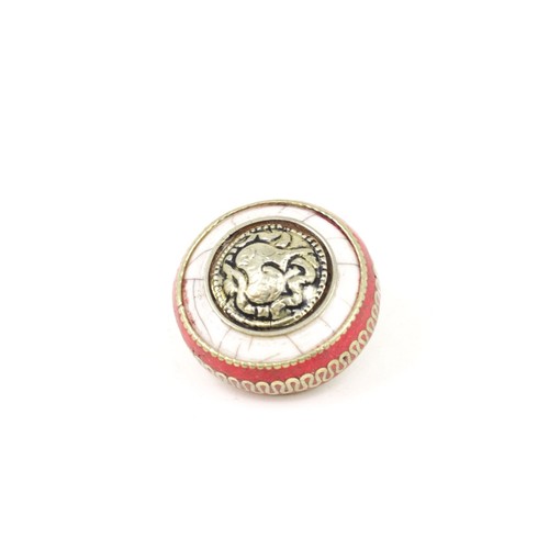 2 Tibetan Beads Red Fancy White Crackle Loose - Picture 4 of 7