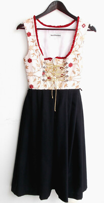 Ladies' traditional dirndl sleeveless natural, skirt black size 34 by Isar Trachten