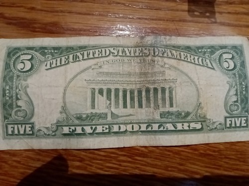 5 Dollars Bill Red Ink - Picture 2 of 2