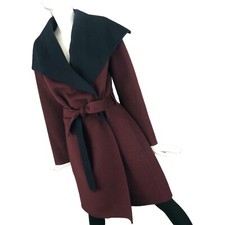 Rare Hermes Women Burgundy Navy Cashmere Long Winter Trench Over Coat Size 38 S