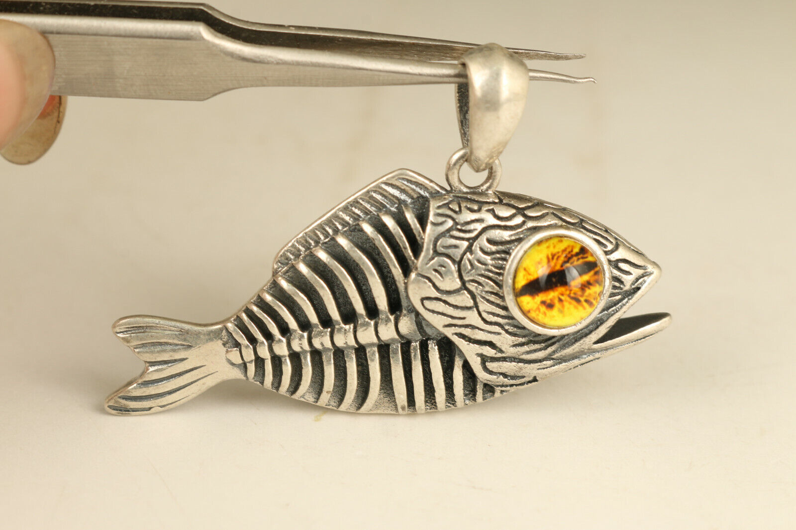 100% fine 925 Silver Hand Carved fish Statue Pendant Netsuke gift netsuke 