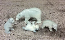 Vintage Lot Polar Bear Set 4 Adult And 3 Babies Germany Ceramic