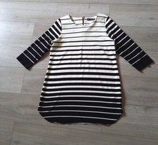 M&S Black & Cream Striped 3/4 Sleeve Short Tunic Dress Smart Casual Jersey UK14