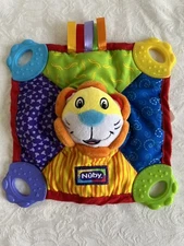 Nuby Lion Baby Teether Toy Lovey Teething Blanket Blankie Plush Crinkle Squeak