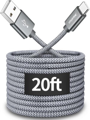 20ft (6m) Long USB Type C Cable, USB 2.0 to USB C Cable Nylon Braided Charger Co