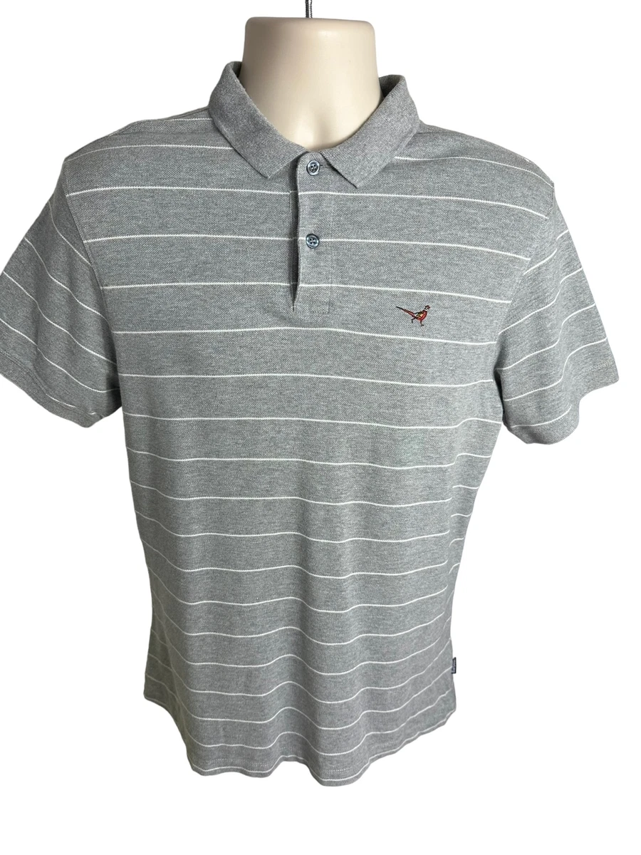 Men s BARBOUR Pheasant logo Polo Shirt Size Medium Grey Striped