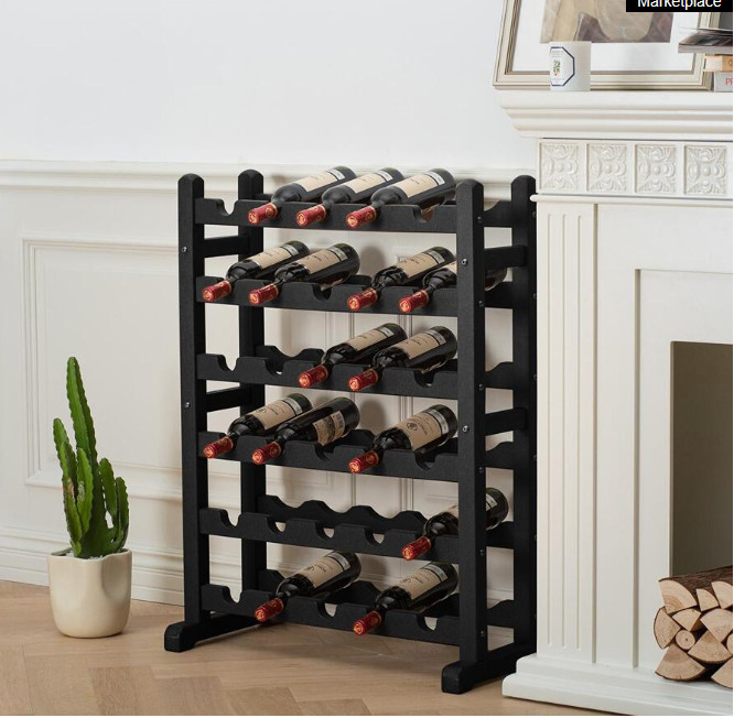 6 niveles 30 botellas de HDPE estante de vino bodega cocina de vino exhibición, negro