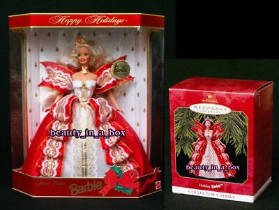 1997 Happy Holidays Barbie Doll Rare Blond Barbie Collector Ornament Lot 2 Seal