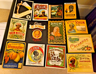 13 New Old Stock Caribbean RUM BOTTLE HIGHLY GRAPHIC ADVERTISING LABELS