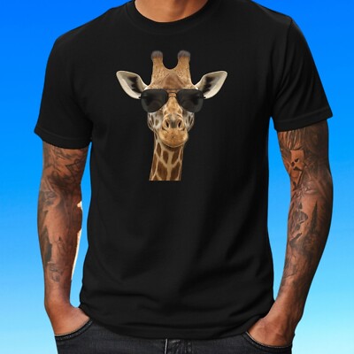 Mens Giraffe Sunglasses Print Cotton T-Shirt Size XS to 5XL