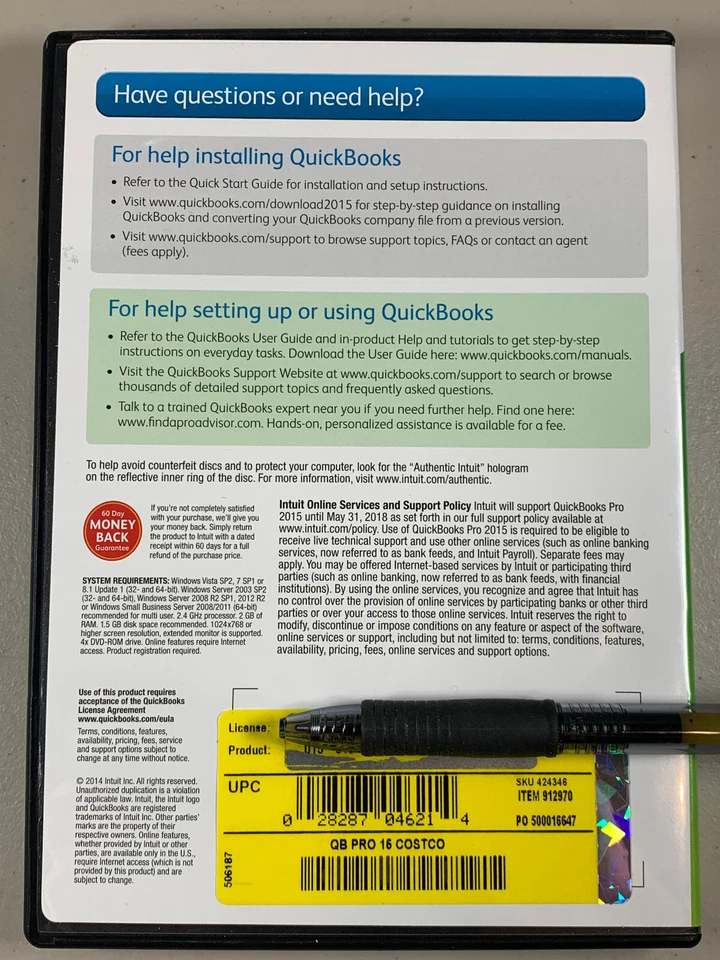 Intuit QuickBooks Pro 2015 Install Disc CD Small Business Accounting Software - Image 2 of 4
