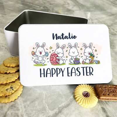 Frohe süße Ostern Hasen personalisiert Geschenk Kuchen Kekse Süßigkeiten Leckerli Dose
