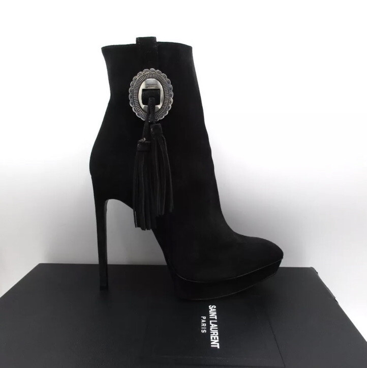 Stivaletti Saint Laurent Janis 105 Western fibbia concho stivaletti 39