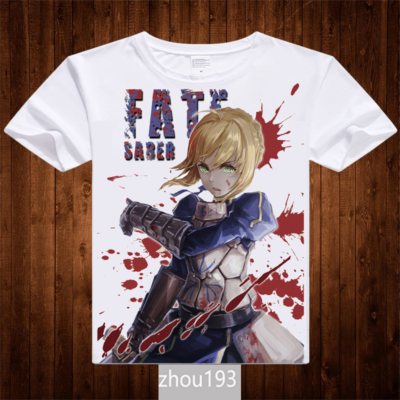 Fate stay night Anime Saber White T-shirt Basic Short Sleeve