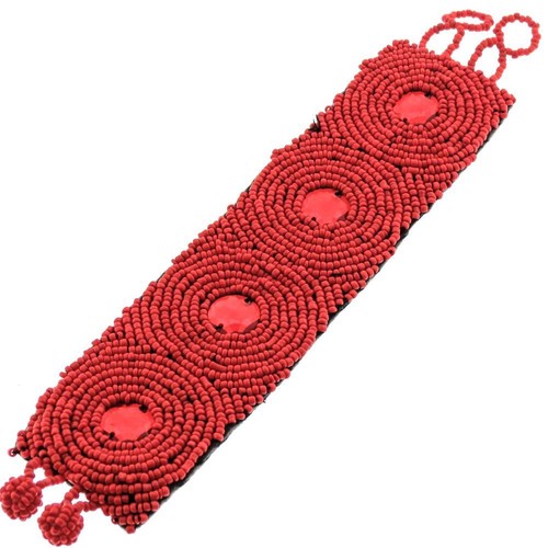 Cool Coral Red Fashion Glass Seed Beads Bracelet, 1 3/4"" - Picture 2 of 2
