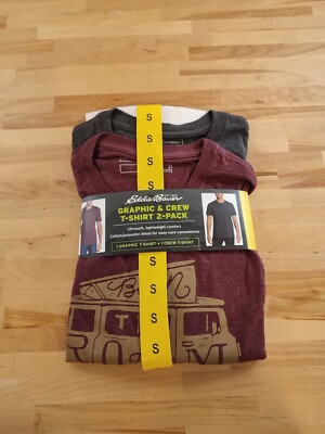 Men's Eddie Bauer 2 Pack Short Sleeve 1 Graphic & 1 Logo T-Shirt Small Red Gray