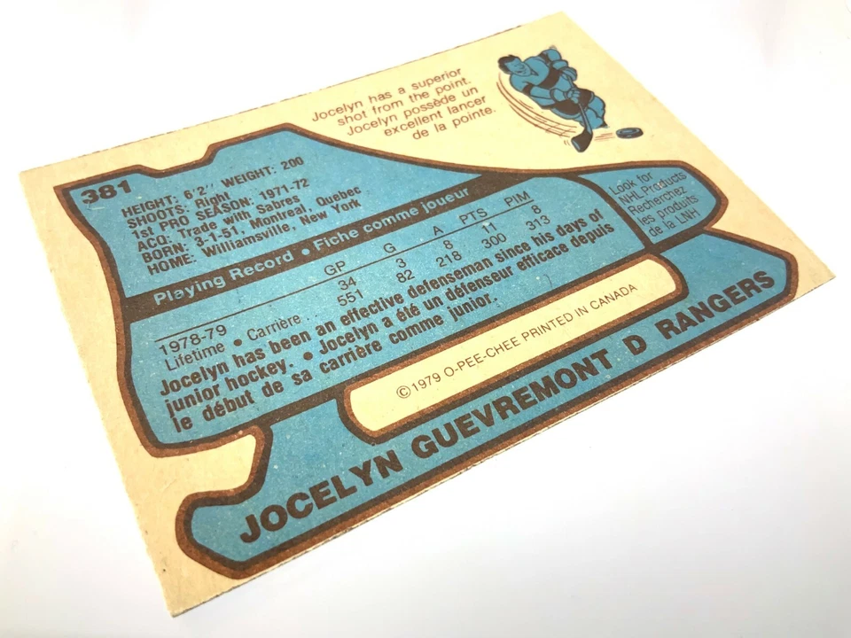 1979-80 Jocelyn Guevremont 381 OPC New York Rangers O-Pee-Chee Hockey Card 0757M - Image 3 of 4