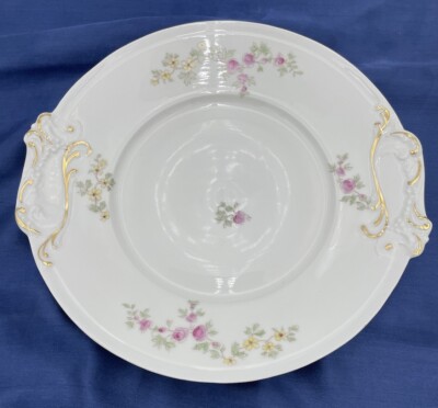 Limoges Cake Plate R&L Limoges France Gold Guild Handles Pink Yellow Gift