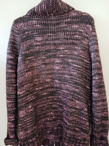 Lands' End Canvas Sz L 42 Shawl Collar Cardigan Sweater Pink Brown Wool Acrylic - Picture 10 of 11