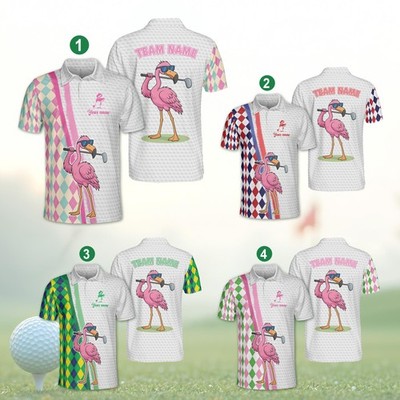 Custom Name Flamingo Golf Team Polo Shirt Funny Matching Golfer Gift