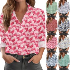 Women's Shirt With Floral Print Buttons, Long Sleeved Casual Regular Shirt
