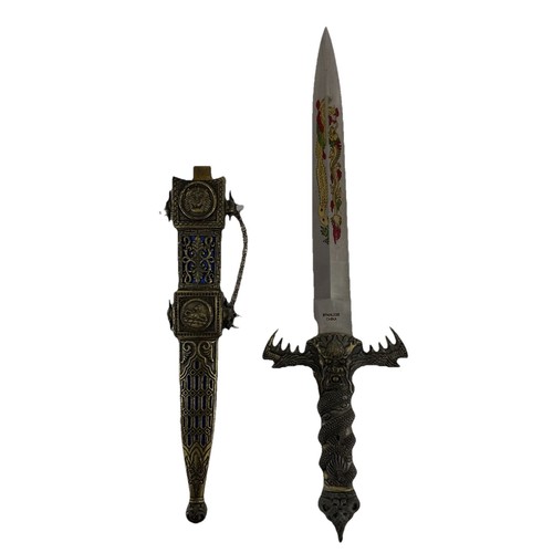 Brass Blue 14” EUC MEDIEVAL Dagger SWORD FANTASY Gothic KNIGHT Dragon Crown