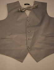 Men’s XL Silver Gray Satin Tuxedo Vest & Bow Tie Formal Set Good S.H. Churchill
