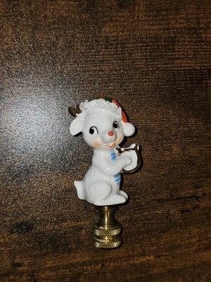 Napco Reindeer Handmade Finial Christmas Santa Hat Porcelain Harp 60s MCM Vtg