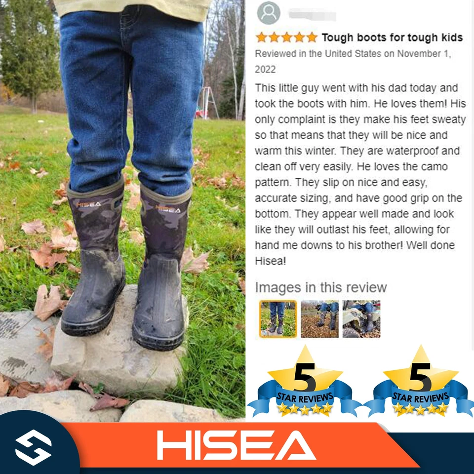 HISEA Kids Rain Boots w/Handles Waterproof Non-Slip Playing Camping Mud Boots - Image 3 of 4