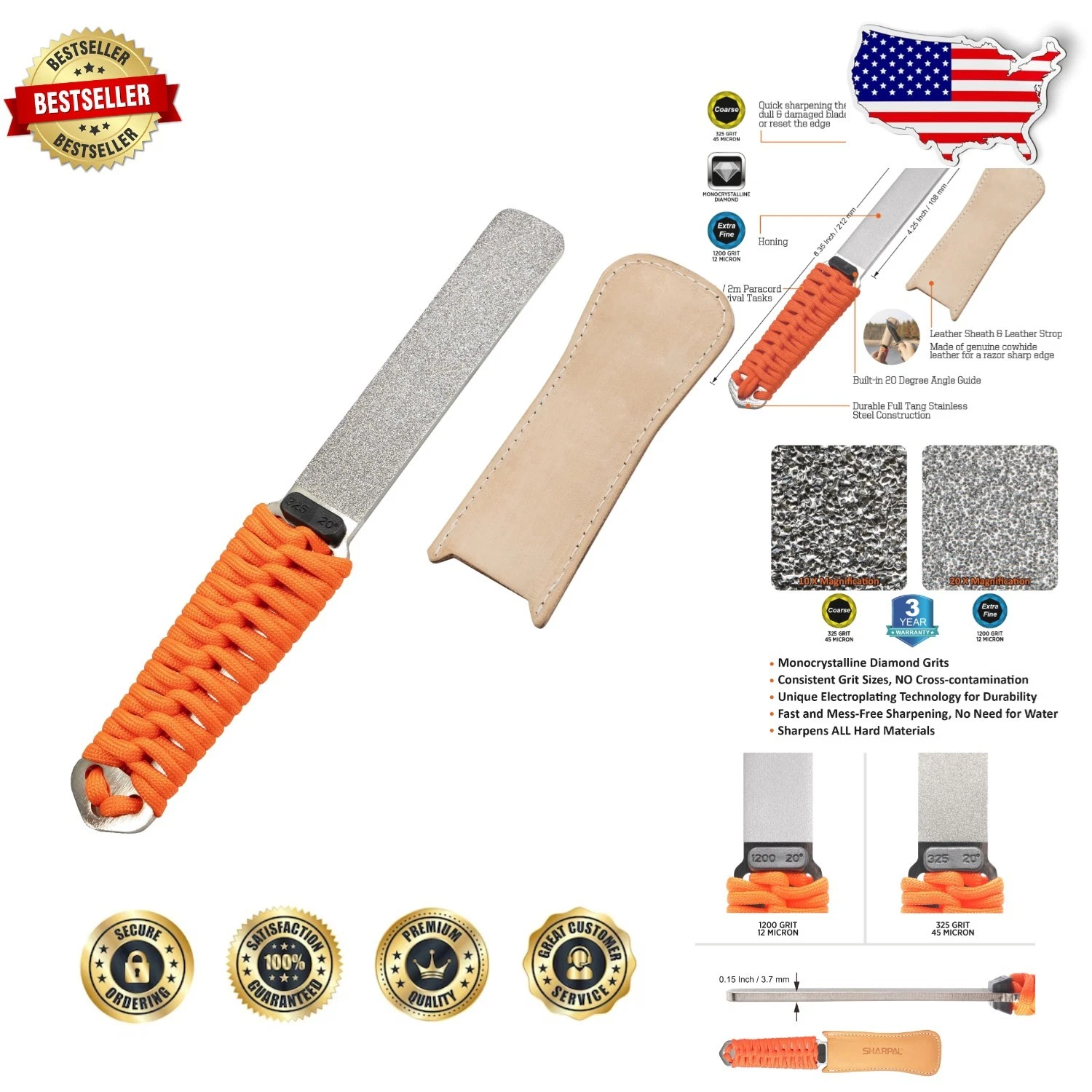 Diamond Sharpening Stone File 325/1200 Grit Knife Axe Mower Blade