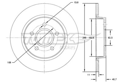 TOMEX Brakes 2x Bremsscheibe hinten Ø265 mm für Ford Focus II DA_ HCP DP 1.6