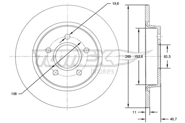 Tomex Brakes 2X Bremsscheibe Hinten Ø265 Mm FüR Ford Focus II Da_ HCP DP 1.6-image