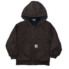 Carhartt Boys S  7-8  Quilted Lined Dark Brown Hooded Full Zip Winter Coat