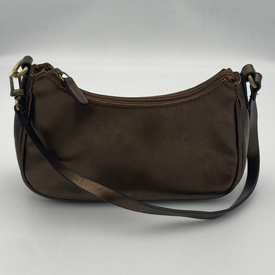 Relativity Brown Solid Pattern Shoulder Bag Zipper Gold Hardware Small