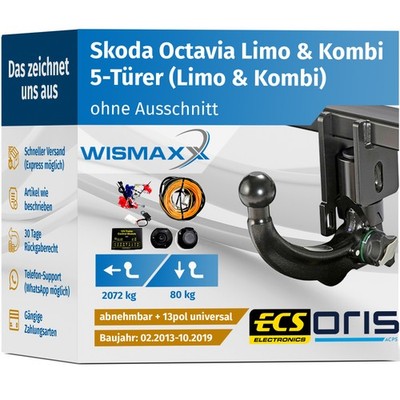 ANHÄNGERKUPPLUNG für Skoda Octavia III 13-19 v. abnehmbar ORIS +13pol E-Satz ABE