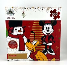 Disney Store Mickey Minnie Mouse Pluto Snowman Christmas 500 PC Jigsaw Puzzle