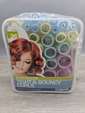 Conair Brush Rollers W/ Picks Tight Bouncy Curls Perfect Short Hair 36 Curlers