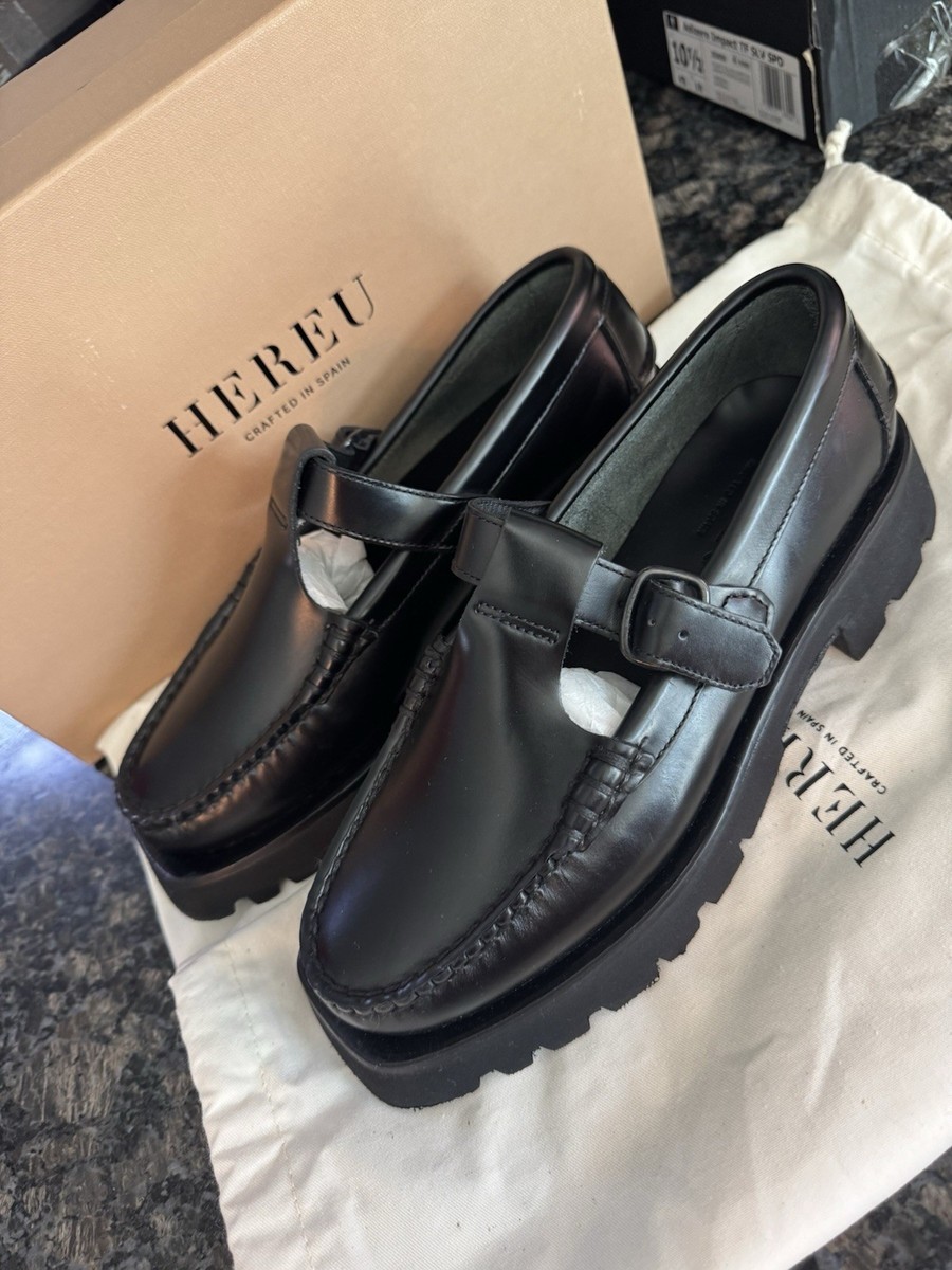 HEREU Herrieu Shoes Black Alber Sport T-Bar Loafers Size 36. US