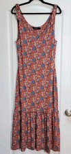 Lauren Ralph Lauren Maxi Dress Women's Medium Red Blue Floral Tiered Sleeveless