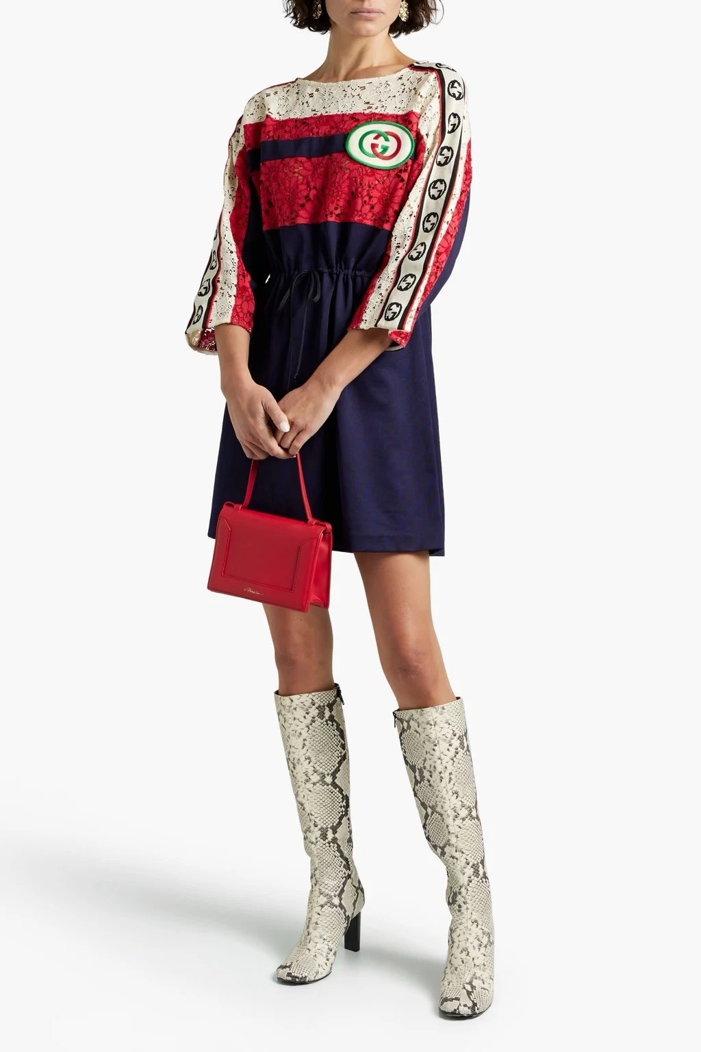 Abito Gucci GG in pizzo a righe con logo nuovo con etichetta taglia XS S